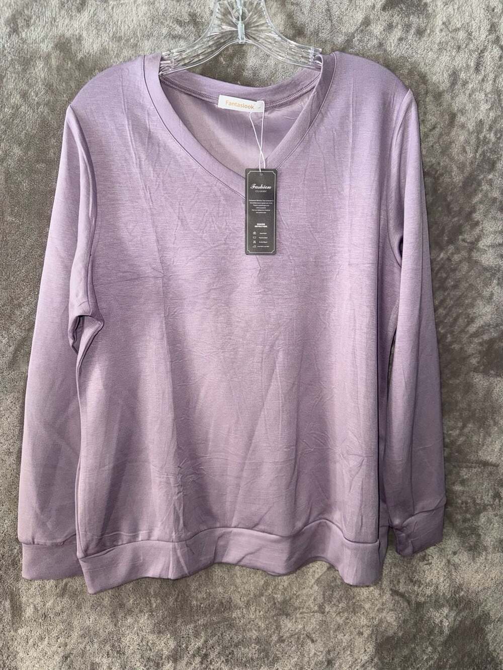 Fantaslook Women's V-Neck Long Sleeve Pullover Top Purple Size L